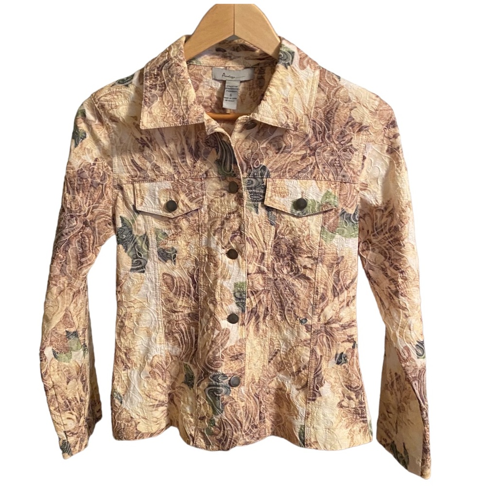 Analogy Embroidered Floral Print button down jacket. Size small